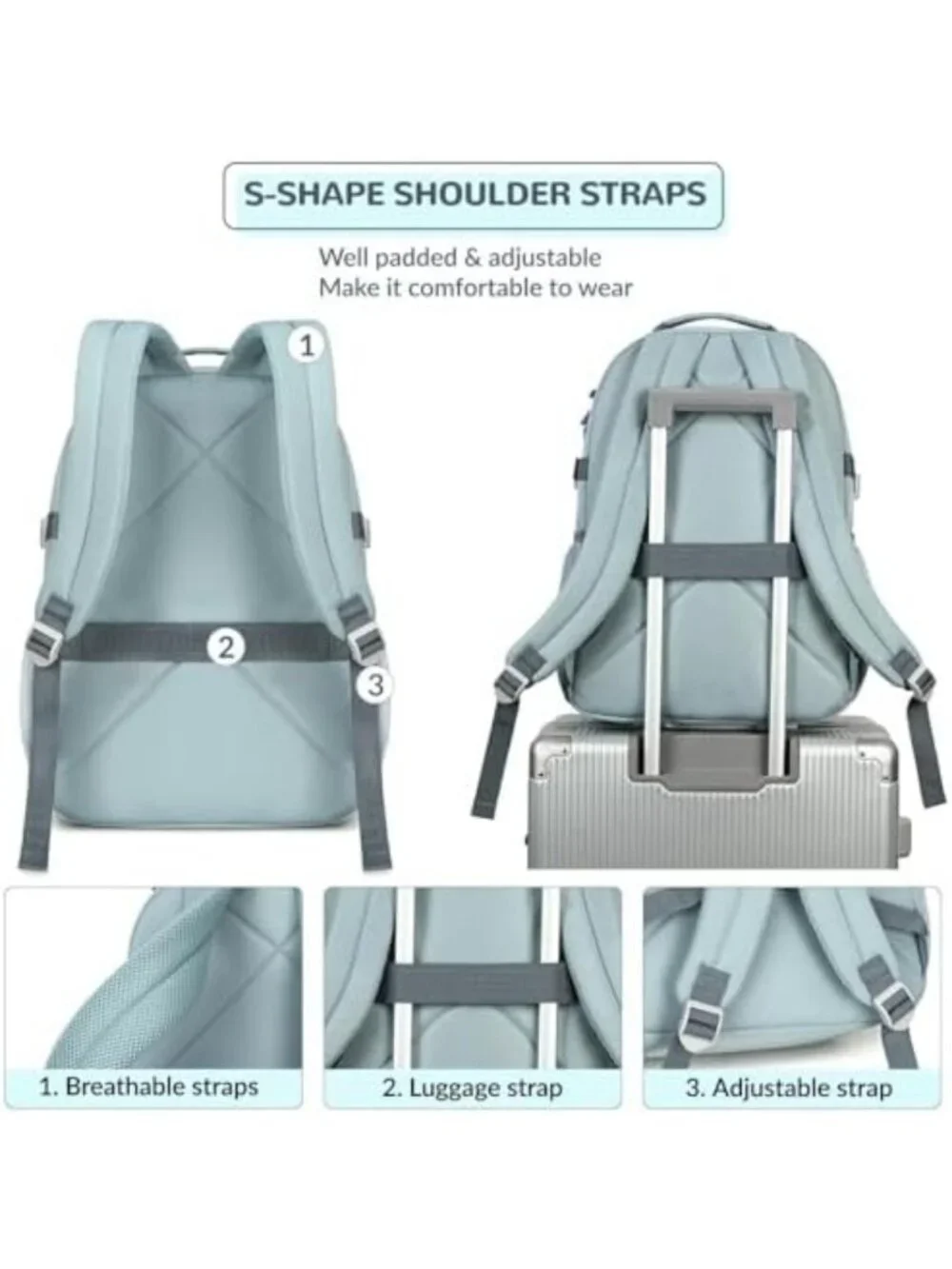 Multi-Pocket Travel Backpack, Heavy Duty Bookbag with 15.6